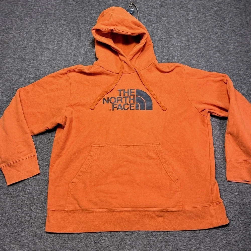 The North Face Hoodie Mens Large Orange Full Zip Logo Hooded Sweatshirt Cotton